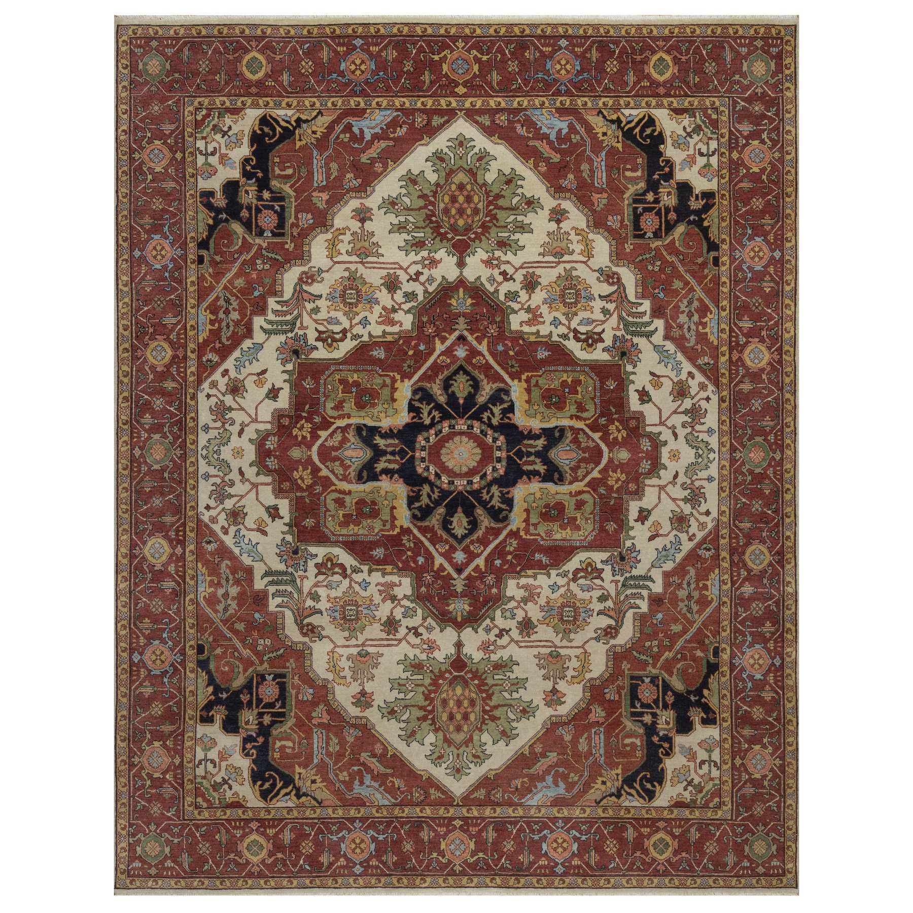 7'10"x10'1" Chiffon White, Antiqued Fine Heriz Re-Creation, Medallion Design, Hand Knotted, Hand Spun New Zealand Wool, Soft Pile, Vegetable Dyes, Oriental Rug 